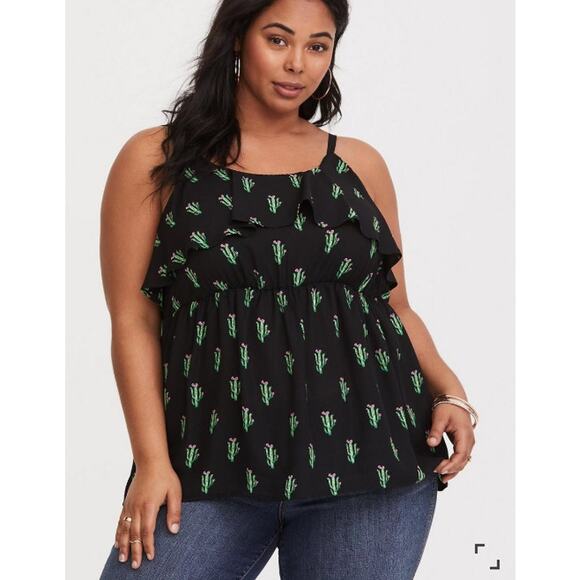 Torrid Black Cactus Chiffon ruffle Tank Size 1 1X 16 - Picture 1 of 8